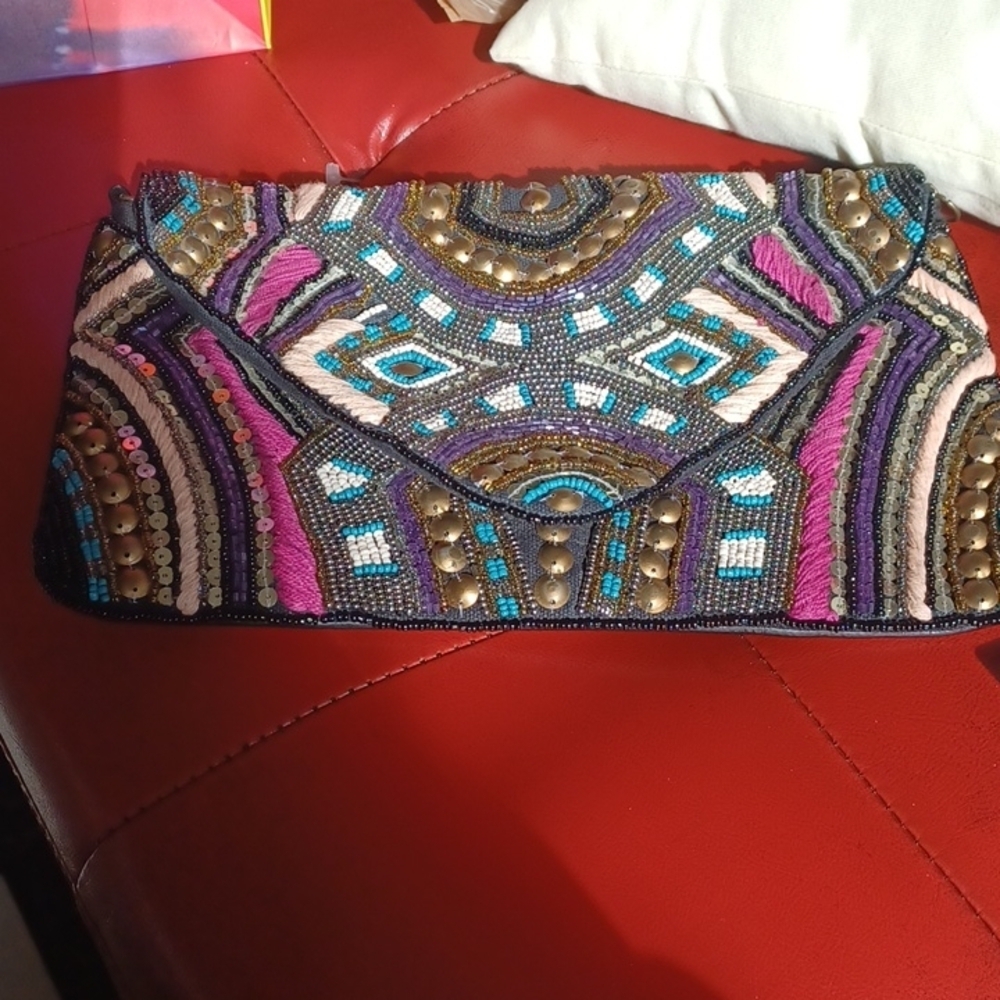SOLE SOCIETY Clarissa Beaded Flap Clutch, 11"x7"